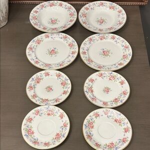 Vintage Jackson Featherweight China 8pc Pink/Blue Accents w/ Gold Trim